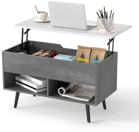 LIFEZEAL Soffbord med lyftbräda, vardagsrumsbord med förvaringsutrymme och dolt fack, modernt vardagsrumsmöbel med tallben, 80 x 40 x 44,5–58 cm (grå)