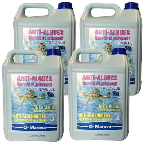 4X Alghicida, Antialga battericida Azzurrante per Acqua Piscine RevaBlue 5 Litri per Il Trattamento delle alghe