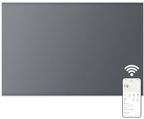 MYLEK Panel Space Heater 1.2KW Smart WiFi App Radiator Electric Slimline Low Energy - Charcoal Grey - Wall Mounted Design - Bathroom IPX4 Rated for Homes, Offices (1200Watts)