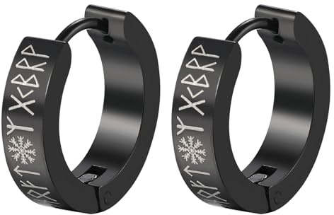 Flongo Nordic Viking Ringörhängen: Herr Dam Rostfritt Stål Vintage Rune Huggie Örhängen - Smycken För Män, Gåvor För Make Pojkvän Bror, Rostfritt stål