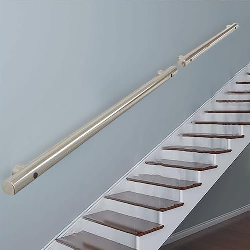 Treppenhandlauf aus Edelstahl, 1 m, 150 cm, 2 m, 240 cm, 3 m, 6 m, Wandbalustrade, rutschfestes Industrierohrgeländer für den Außenbereich, Innentreppe, Geländer, Handläufe, Fußgeländerunterstützung (