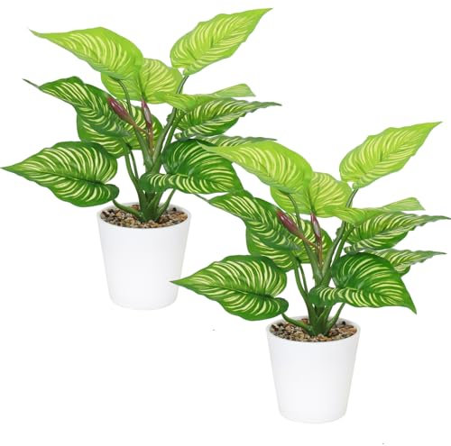 LOMOHOO 2PCS Artificial Plants Indoor 28cm Fake Plants, Faux Plants Bathroom Plants Artificial Potted Plants for Home Office Farmhouse Kitchen Bathroom Table Desk Shelf Decor