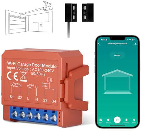 MIUCDA Smart Garagentoröffner WLAN Fernsteuerung mit App, Kompatibel mit Alexa, Google Assistant und Sprachsteuerung Tuya/Smart life APP-Steuerung, Kein Hub erforderlich