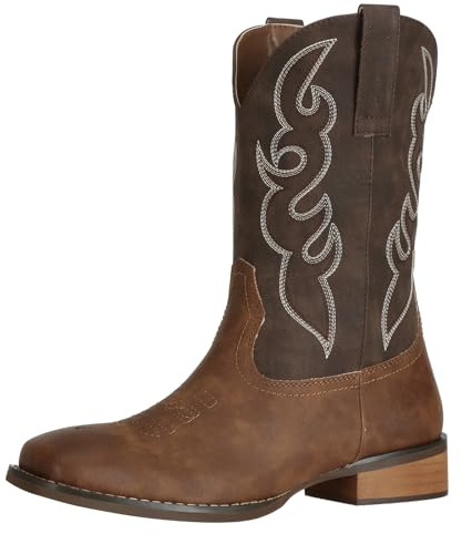 J's.o.l.e Bottes western de cowboy pour homme Bottes durables confortables larges à bout carré