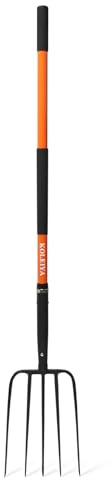 KOLEIYA 5-Tine Pitchfork for Gardening, 57-Inch Heavy Duty Garden Fork with Orange Fiberglass Handle for Compost, Mulch and Manure