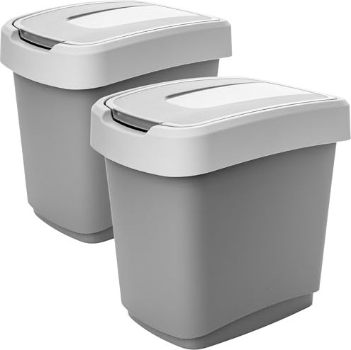 2friends Mülleimer 15L mit Deckel, 2er Set – Geruchsdichter Abfalleimer aus Kunststoff, Müllbeutelhalterung, Ideal für Küche, Bad & Büro, Kompaktes Mülltrennsystem