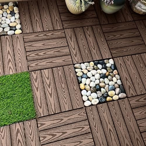 KJoBDwz Baldosas de madera para exteriores 18 losas de terraza entrelazadas for uso en exteriores, terrazas de madera y plástico impermeables. Terraza entrelazada compuesta de plástico y madera Baldos