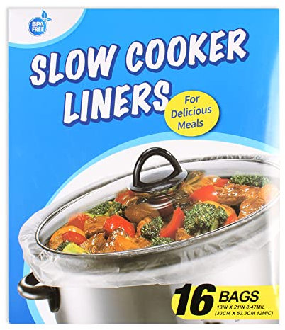 Slow Cooker Liners and Cooking Bags Large Size Fits 4-8 QT Pot, 13x 21, BPA Free, Suitable for Oval & Round Pot (16 Liners)