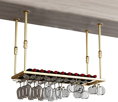 Guldmetall vinglasställ under skåp justerbart hängande glas och flaskförvaringshyllor för kök bar 60 cm x 30 cm