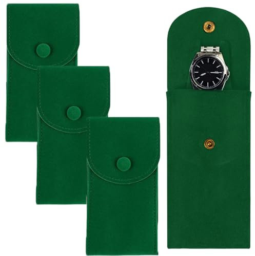 XYTAHDM 3 Pezzi Custodia per Orologio da Viaggio Portatile Orologio Sacchetto, Stoccaggio Orologio Borsa con Bottone A Pressione custodia resistente per Gioielli per viaggi all'aperto (Verde smeraldo)