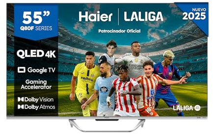 Haier H55Q80FUX - TV 55 Pollici, Smart TV 4K, QLED, Wi-Fi, colore Nero, DVB-T2, Classe energetica F