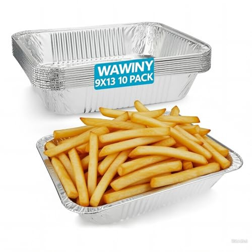 WAWINY 9x13 Thickened Aluminum Foil Pans, 10Pack Extra Deep Disposable Aluminum Pans for Roasting, Baking, Cooking, Food Prep, Chafing, Steam Table, Oven, Cake, and Party Catering.