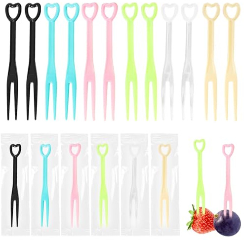 Mini forchette da frutta, Riutilizzabili 200 pezzi Colore stuzzicadenti per bambini,Trasparenti a Forma di Cuore Forchette,per torte e dolci, mini spiedini,stuzzicadenti, adulti, dessert, frutta, past
