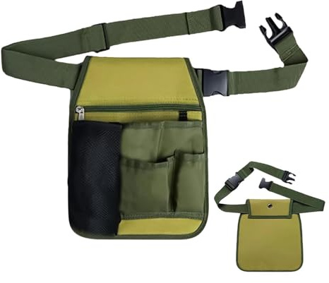 Outdoor Tool Belt - Adjustable Organizer for Planting | Cloth with Army Green Finish, Multiple Pocket Storage, Lightweight Waist Accessory, Handy Work Gear for Gardening