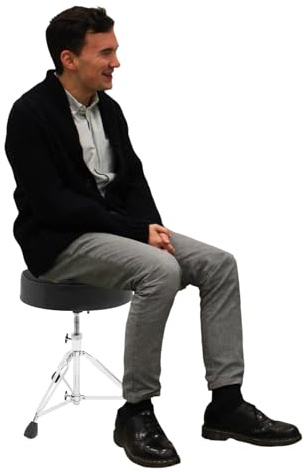 Taburete de batería regulable de 45 a 68 cm, taburete acolchado con asiento de 10 cm de grosor, taburete plegable, capacidad de carga de 100 kg, para batería, peluquería, salón de uñas, cafetería
