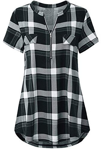 Odosalii Womens Black T Shirt Plus Size Funeral Top V Neck Summer Blouse