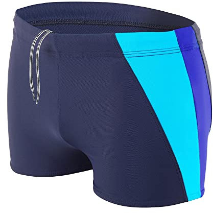 Aquarti Herren Badehose Kurz mit Seitlichem Streifen, Farbe: Dunkelblau/Kornblumenblau/Türkis, Größe: XXL