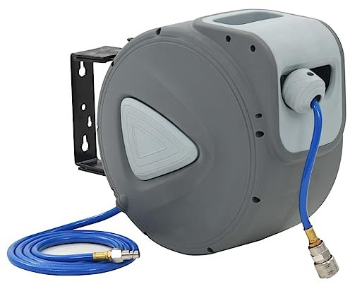 vidaXL 143255 Compressed Air Hose Reel Automatic 1/4 Inch Drum Hose Reel, Grey