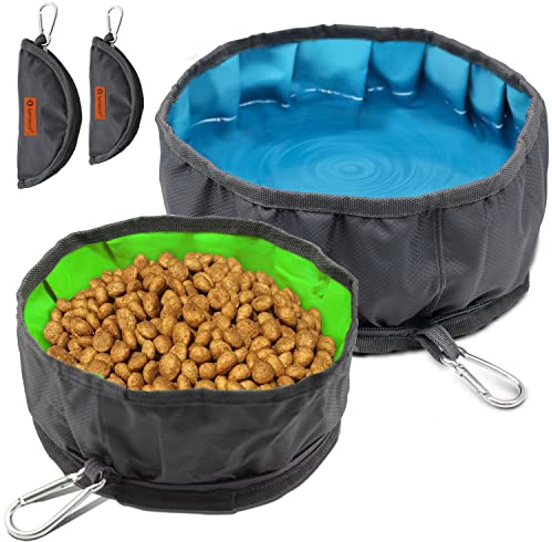 LumoLeaf Collapsible Dog Travel Bowls, 2 Packs Large 68oz/80oz Lightweight Foldable, Water & Food Bowls for Pets Dogs & Cats with Zipper (8+10 Cups)