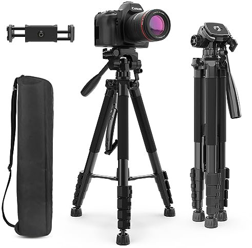 Aureday Kamera Stativ, 188cm Stativ für Smartphone mit Drahtloser Fernbedienung und Handyhalterung Reisestativ für DSLR-Kameras, Handys, Projektoren, Spektiv-Fernglas, k&f Concept