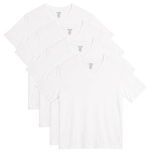 IZOD Mens Undershirts - 4 Pack Lightweight Breathable Cotton Mens Shirts Crew Neck & V Neck Undershirts for Men (Sizes: S-XL), Size Medium, All White - Vneck
