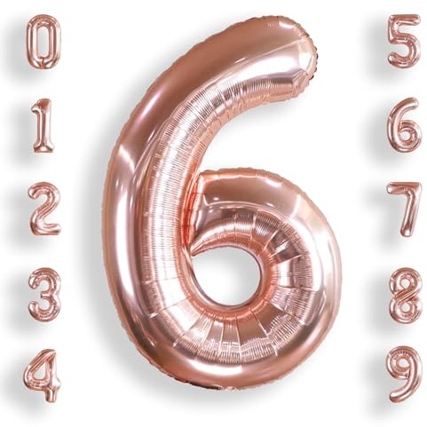AULE Rose Gold Number 6 Balloon 40 Inch Giant 0-60 Foil Large Balloons | Big Mylar 6 Number Balloon Helium Huge Jumbo for Happy 6th Birthday Party Anniversary Decorations Supplies
