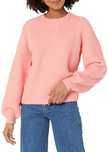 Amazon Essentials Pull-over côtelé à col ras-du-cou Femme, Pêche, S