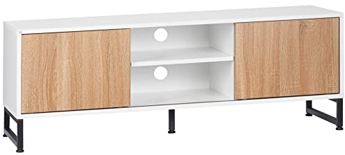 HOMCOM Mobile TV per Modelli fino a 50 max, Mobile TV Moderno in Truciolato e Acciaio con 2 Ripiani Aperti e 2 Armadietti Chiusi, 120x39.5x45 cm
