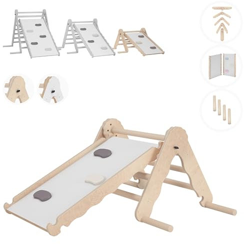 MAMOI® Triangolo con Scivolo in Legno Naturale per Bambini, Parete Arco Arrampicata per Uso Interno, Percorso Montessori a Partire da 1/2/3 Anni