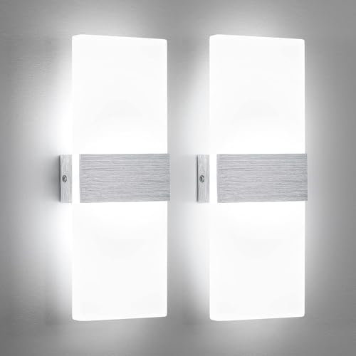 Lightsjoy 2 Pezzi Applique da Parete Interno, LED Moderno Lampada da Parete, 12W 6000K Up Down Illuminazione da Parete per Camera da Letto Corridoio Soggiorno Scala (Bianco Freddo-2PCS)