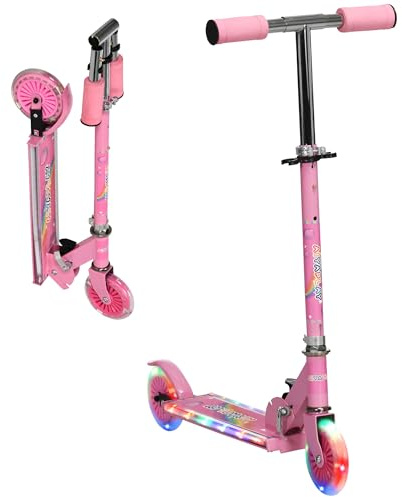 HOMCOM Patinete para Niños Plegable Altura Ajustable 65-78cm 3-7 Años | Patinete Infantil, con Música, 2 Ruedas con Luces LED, Carga 50 kg