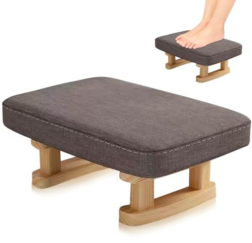 Duscdesp Fußhocker mit Holzfüßen, Fußbank Holz mit Gepolstertem Sitz Fusshocker aus Leinenstoff, Couch Polsterhocker Sofa Sitzhocker Pouf Kleiner Hocker für Wohnzimmer Schlafzimmer Büro (Dunkelgrau)