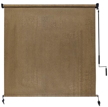 Amagenix Outdoor Roller Shade 8'(W) X 8'(H), Exterior Cordless Patio Shades Roll Up Outdoor Blinds with 90% UV Protection, Two-Section Poles with One-Piece Fabric, Coffee Brown