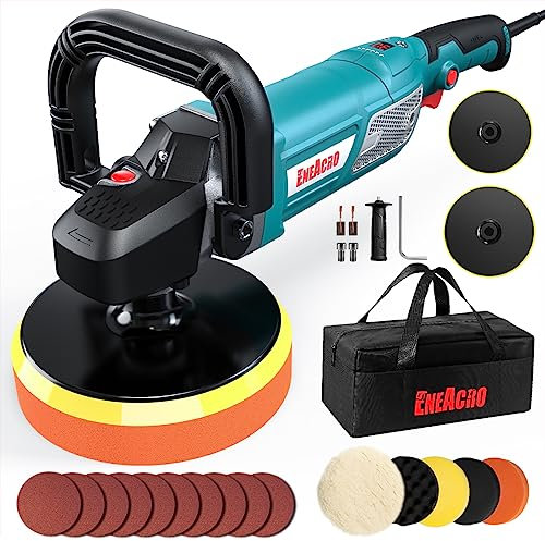 ENEACRO Poliermaschine, 1800W Polierer Variable Geschwindigkeit mit LCD-Anzeige, D-Griff und Seitengriff, 150/180mm Polierteller, ideal zum Schleifen, Polieren und Wachsen von Booten und Autos