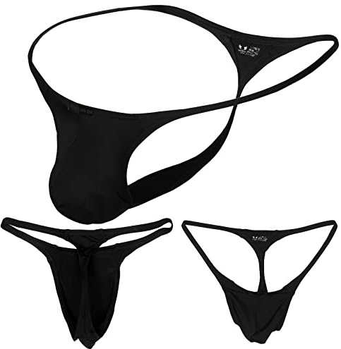 Neer Perizoma a Vita Bassa per Uomo Slip con Sospensorio da Uomo Mutande G-Stringa Intima Bikini Leggero, Nero (XXL)