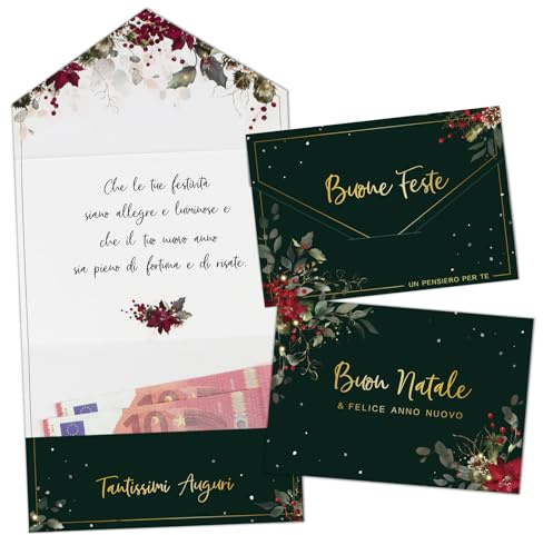 BETESSIN 2pz Biglietti Natale Portasoldi Buste Natalizie Portasoldi Biglietti Auguri Buon Natale Felice Anno Nuovo Idea Regalo Festa Cartolina Natale