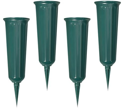 Lot de 4 vases funéraires en plastique - Vase funéraire pour cimetière, cimetière, vase funéraire pour bouquets de fleurs