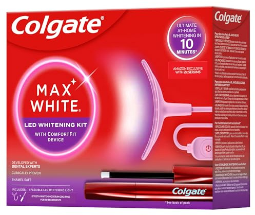 Colgate Max White Kit de blanqueamiento dental con LED - Revierte hasta 20 años de manchas* - Pack 2 sueros blanqueadores de dientes con nuevo aplicador de precisión