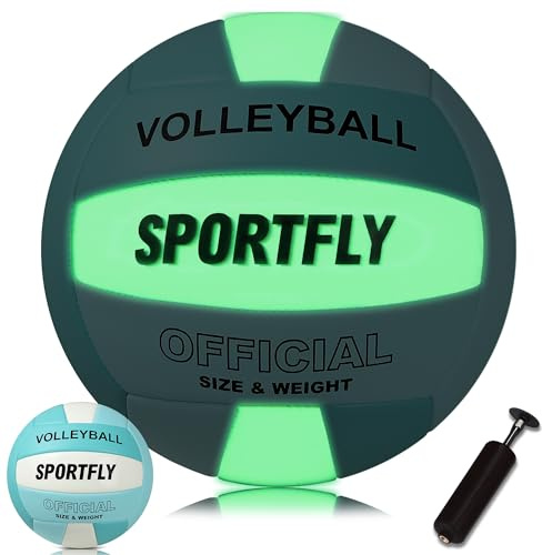 Sportfly Official Size 5 Glow in The Dark Volleyball, Fluorescent Light Night Volleyball Soft Indoor Outdoor Volleyball Gift Night Ball for Game Gym Training Beach Play with Pump Kit