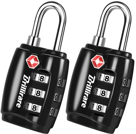 Brillirare Pack of 2 TSA Approved Padlock, Zinc Alloy Travel Combination Suitcase Lock, 3 Digit Luggage Locks, Security Lock Metal for Suitcases, Backpacks, Fence, Gate Black