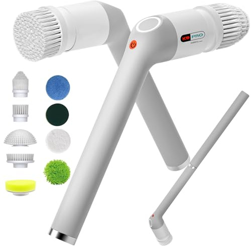 Spazzola elettrica per la pulizia del bagno, con impermeabilità IPX7, con manico lungo, spazzola per pulizia elettrica con 9 testine, spazzola senza fili per cucina, vasca, piastrelle, pavimenti