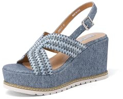 QUEEN HELENA Chaussures compensées à talons hauts Sandales Hautes avec Plateau Casual Femme ZM9927, bleu, 36 EU