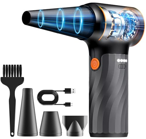 Electric Air Duster, 260000RPM Cordless Mini Air Blower with Brushless Motor- 3-Speed Adjustable, Rechargeable Compressed Air Dust for Keyboard, Computer & Outdoor Cleaning (Orange)