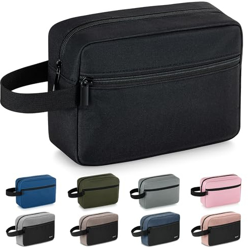 Elviros Travel Neceser de Viaje para Hombre, Impermeable, portátil, con Compartimento para Afeitado y asa, Organizador de cosméticos para Gimnasio, Ducha y baño, Negro