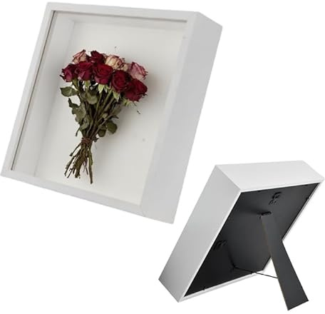 Cornice 3D Profonda per Oggetti a 5 cm, Cornice Portafoto da Riempire, Cornice Contenitore, Cornici per Foto Legno con Pannello in Acrilico per Medaglia Fiore Regali Souvenir (25x25cm,Bianco)