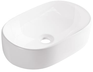 AquaUno RITA - Lavabo da appoggio ovale, 56 x 35,5 cm, bianco, senza troppopieno