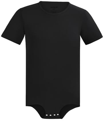 Landofgenie Mens Short Sleeve Bodysuit Cotton Onesie Snap Crotch Shirt Romper Tops One Piece Pajamas Undershirt Black 4XL