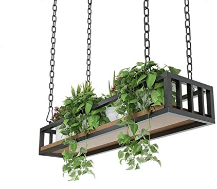 GDMDPTE Estantería Colgante para Plantas de Techo - Estante Flotante de Madera con Cadena y Estructura de Hierro - Ideal para Balcones, Bares y floristerías - Portavinos Multifuncional (80