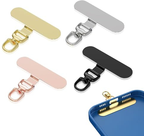 4 PCS Patch pour Cordon de Téléphone Portable, Métal Patch, Universel Métal Languette d'attache de Smartphones Attache Télé-Phone Rotative 360° en Acier Inoxydable (Ellipse)