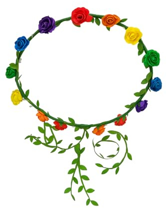 Rainbow Pride Flower Crown Headband – LGBT+ Flag Themed Rose Garland Hair Wreath for Festivals, Pride Parade, Rave, Parties & Cosplay – Adjustable Wearable Floral Headpiece for Women, Men & Teens